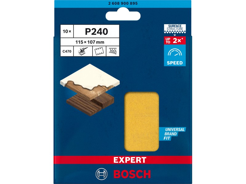Brusni papir EXPERT C470 z 6 luknjami za vibracijske brusilnike, Dimenzije: 115x107mm, Zrnatost: 240, 2608900895